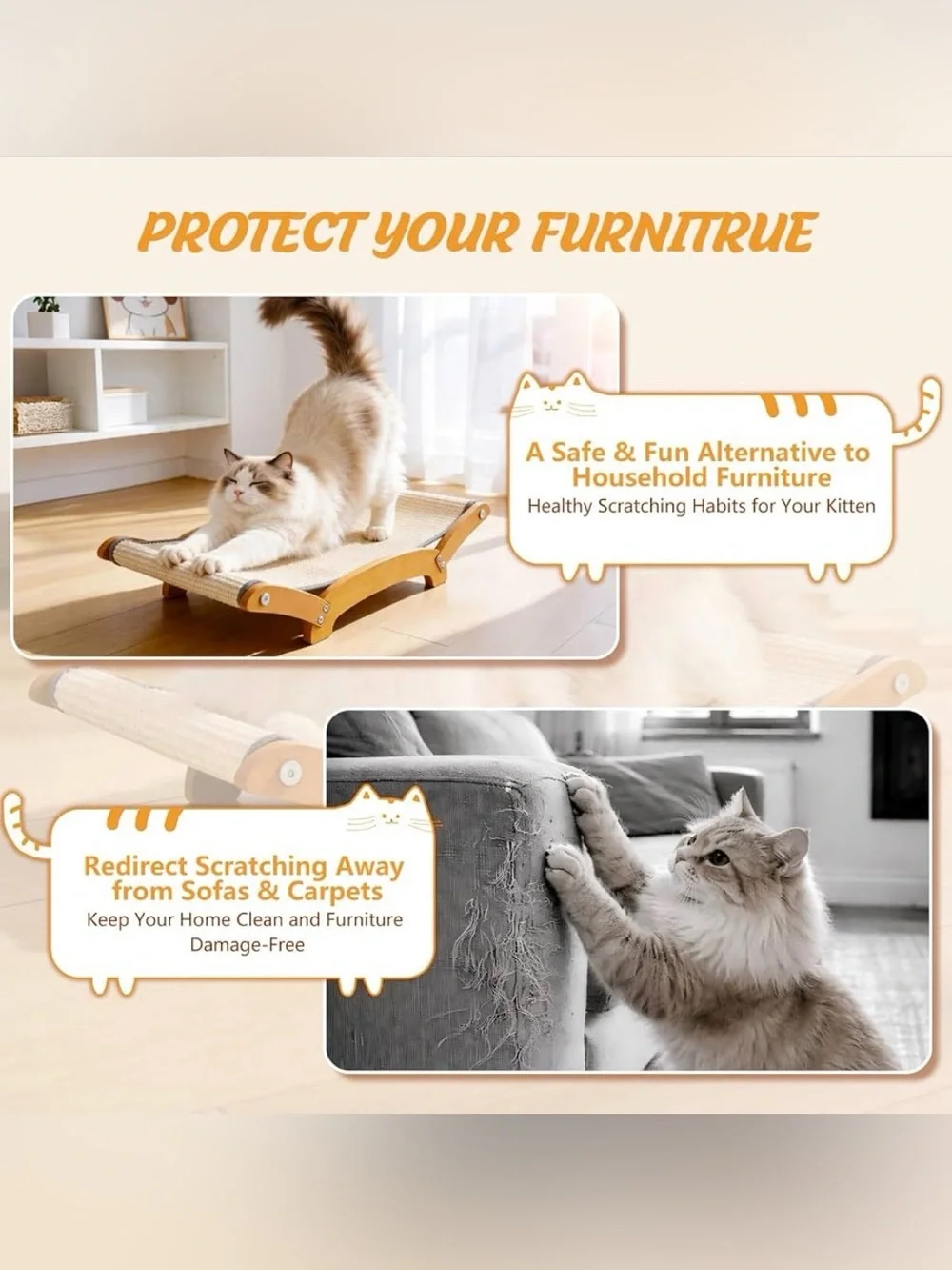 Sisal Cat scratcher Bed for indoor cats, Extra-Larger Cat Scratching board
